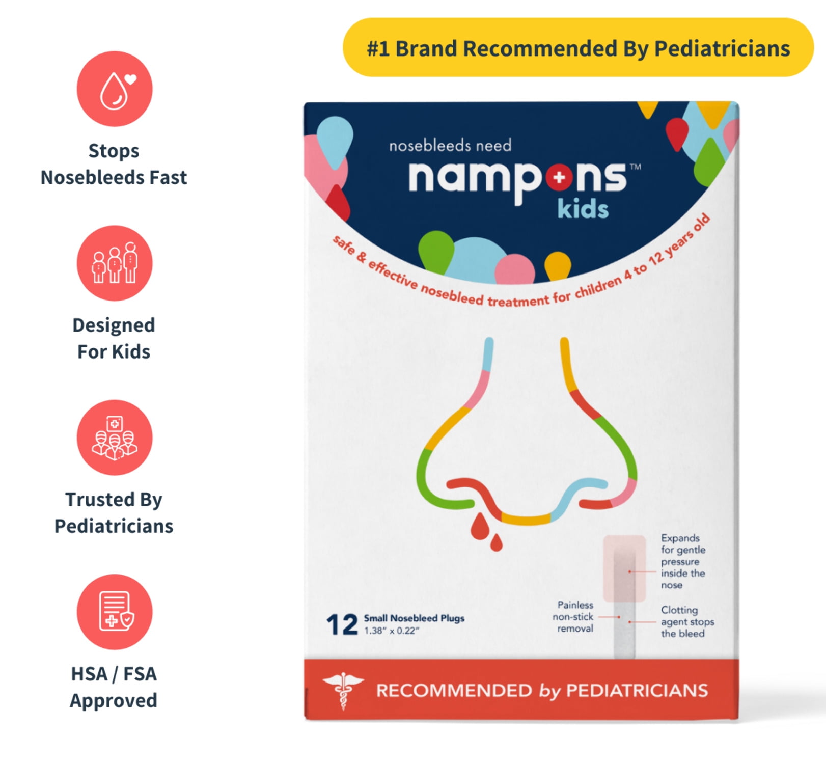 Nampons™ Kids for Nosebleeds - 12 Fast Nosebleed Stoppers with Hypoallergenic Clotting Agent