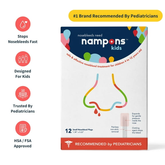 Nampons™ Kids for Nosebleeds - 12 Fast Nosebleed Stoppers with Hypoallergenic Clotting Agent