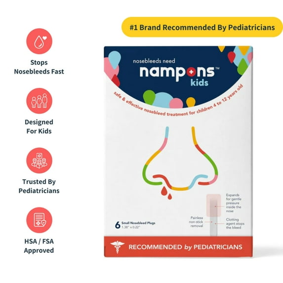Nampons™ Kids for Nosebleeds - 6 Small Nosebleed Stoppers with Hypoallergenic Clotting Agent to Stop Nosebleeds Fast