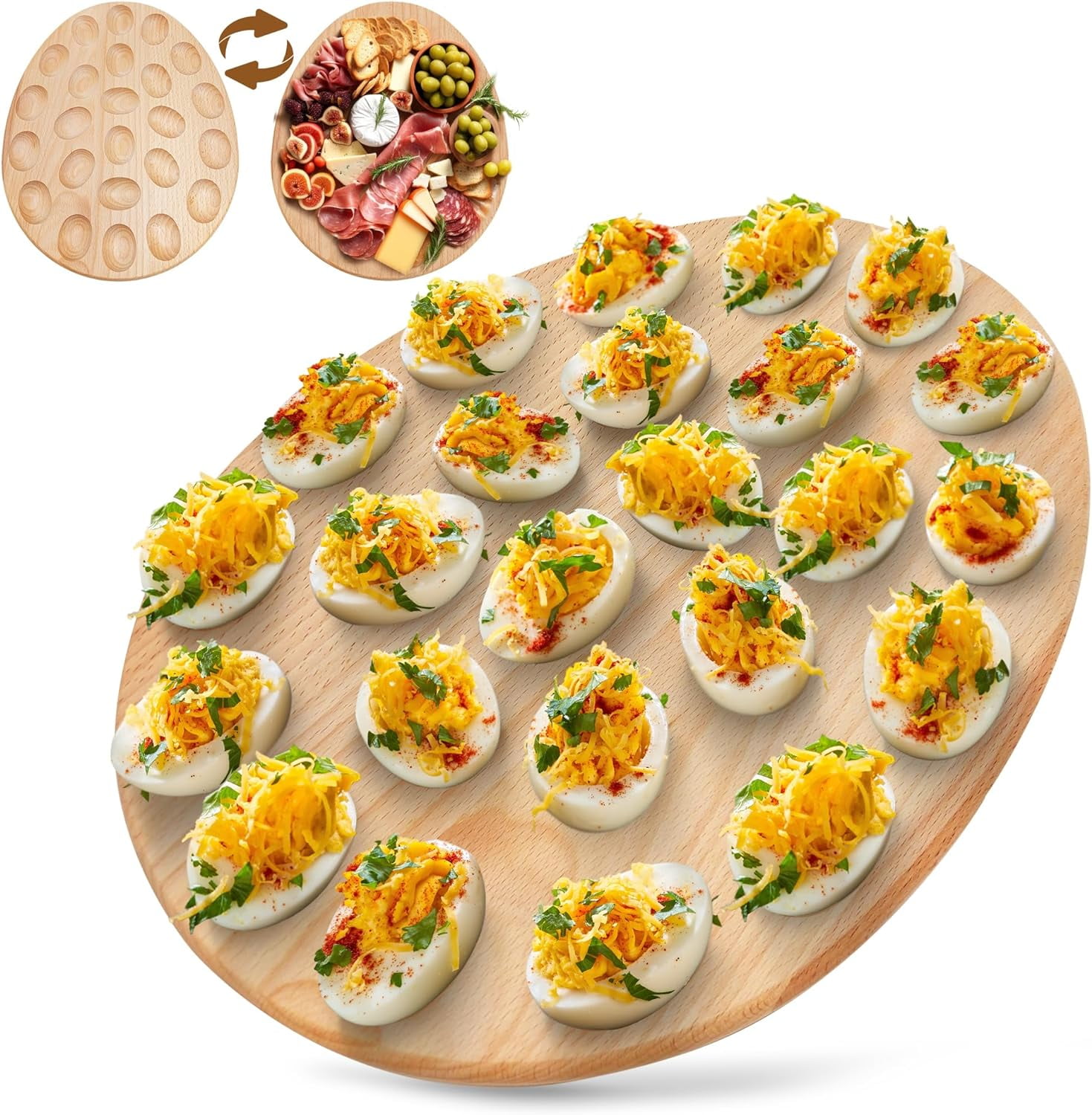 Namre' Wooden Reversible Deviled Egg Tray with 24 Holes for Easter 15 x