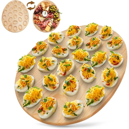 Namre' Wooden Reversible Deviled Egg Tray with 24 Holes for Easter