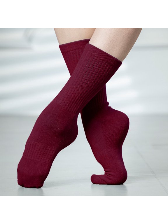 1 Pair Dance Socks Ribbed Leg Socks, Cotton Dance Stocks, Solid Color Stretch Knit One Size,Drak Red