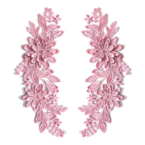 Namzi 1 Pair Floral Embroidery Patch Bridal Lace Applique for Wedding Gown Dress Making Supplies, Vintage Sew on Patches Costume Trims for Clothing Decoration,Pink