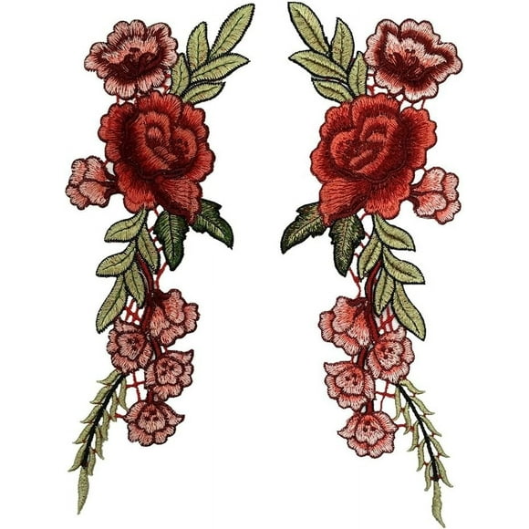 Namzi 1 Pairs Rose Flower Embroidery Applique Patch Sewing Craft Decoration