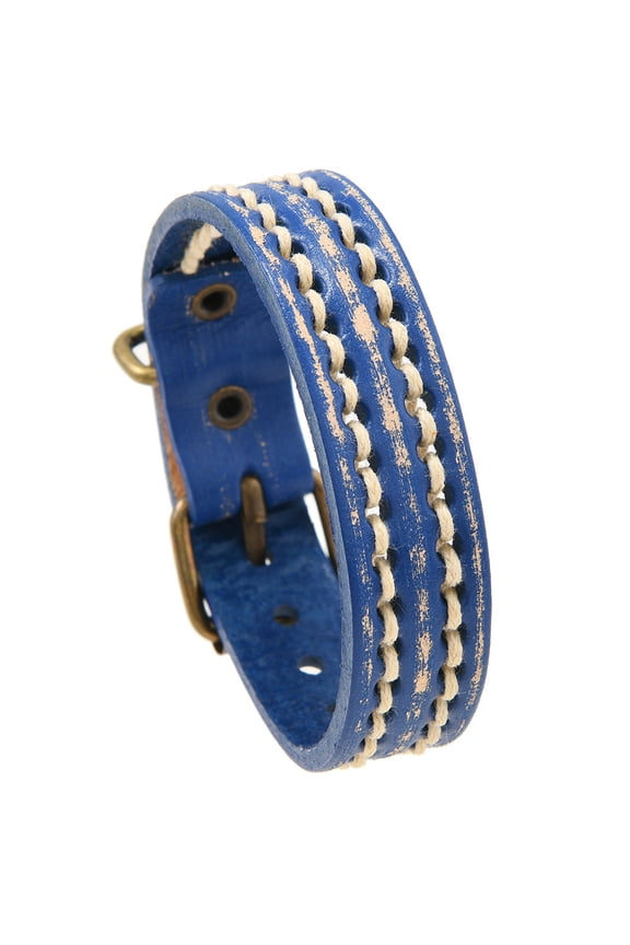 1 Piece Retro Adjustable Leather Bracelet,Vintage Leather Cuff with Belt Buckle Design,Style A,Blue