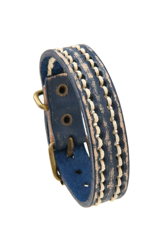 1 Piece Retro Adjustable Leather Bracelet,Vintage Leather Cuff with Belt Buckle Design,Style A,Dark Blue