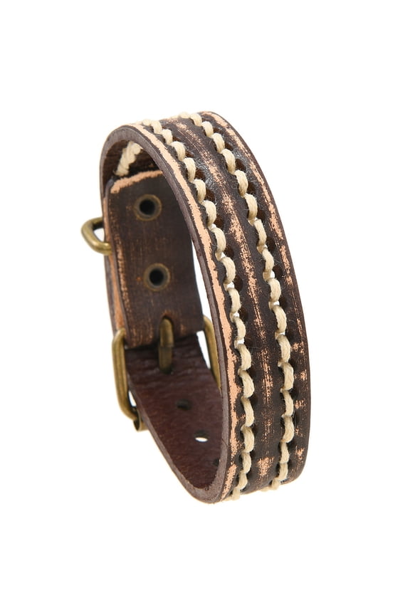 1 Piece Retro Adjustable Leather Bracelet,Vintage Leather Cuff with Belt Buckle Design,Style A,Dark Brown