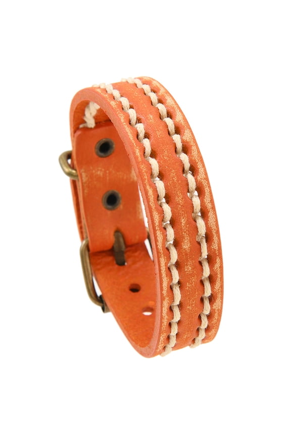 1 Piece Retro Adjustable Leather Bracelet,Vintage Leather Cuff with Belt Buckle Design,Style A,Orange