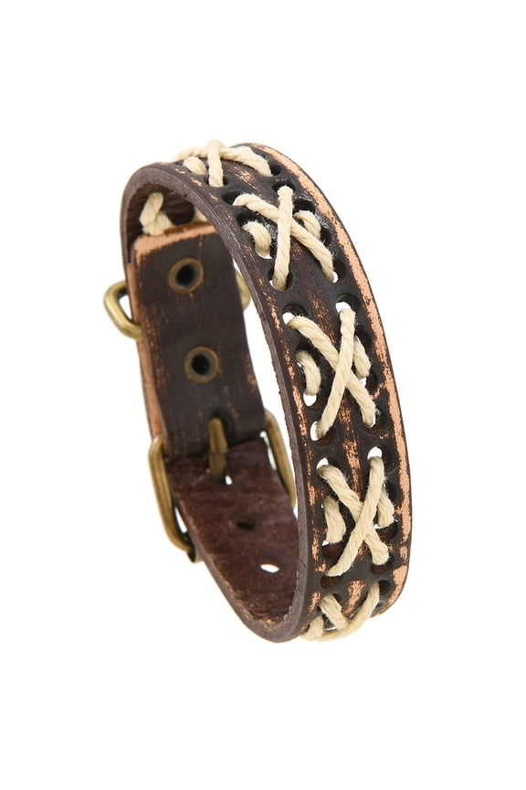 1 Piece Retro Adjustable Leather Bracelet,Vintage Leather Cuff with Belt Buckle Design,Style C,Dark Brown
