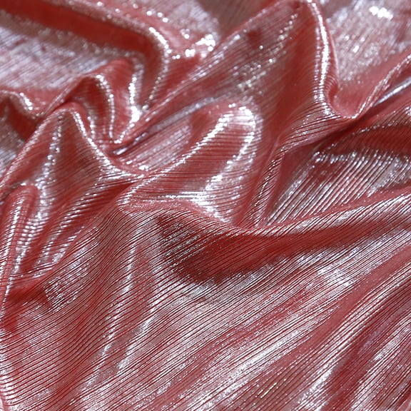 Namzi 1 Yard Metallic Luster Rib Knit Fabric Soft Shiny Stretch Fabric for Dancing Dress, Wedding DIY, Costume,Light Red