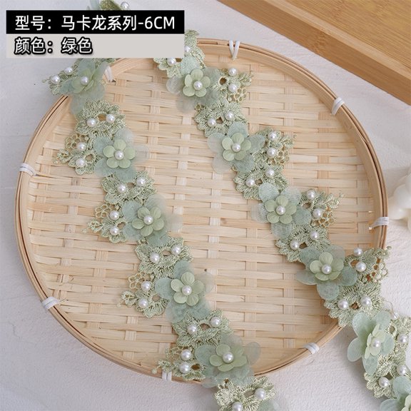 Namzi 1 Yard Polyester Lace Applique, Sew On Lace Ribbon for Wedding Dresses, DIY Crafts Home Decor,Green