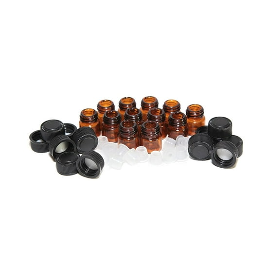 Namzi 1 ml (1/4 dram) Amber Glass Vial with Orifice Reducer & Black Plastic Cap (12 Pack)
