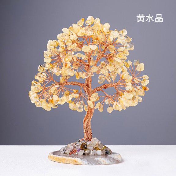 Namzi 1 natural yellow crystal stone tree ornament, natural stone base, wealth tree, colorful crushed stone, life tree, desktop decoration ornament