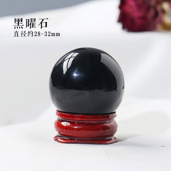 Namzi 1 piece black natural crystal original stone ball with base, planetary science popularization mineral logo ornament Seven Star Gust Water Ball