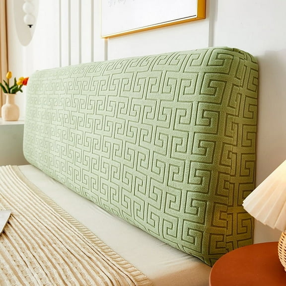 Namzi 1 piece all inclusive bedroom decoration headboard protective cover, removable and washable plush elastic bed backrest protective cover, 200cm long (green)