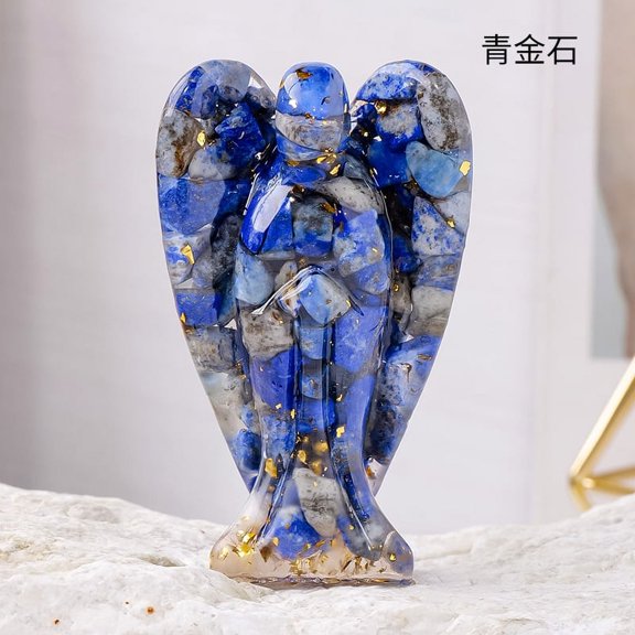 Namzi 1 piece natural blue crystal broken stone drip resin angel ornament crystal angel natural stone resin handicraft home decoration ornament