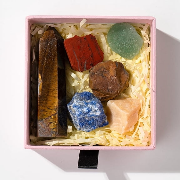 Namzi 1 piece natural crystal column raw stone set box, single pointed brown crystal stone hexagonal column mineral standard set box yoga stone ornament