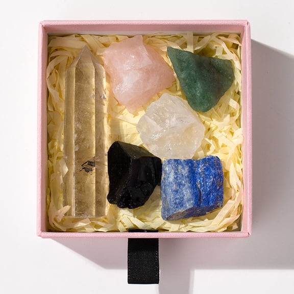 Namzi 1 piece natural crystal column raw stone set box, white single pointed crystal stone hexagonal column mineral label set box yoga stone ornament