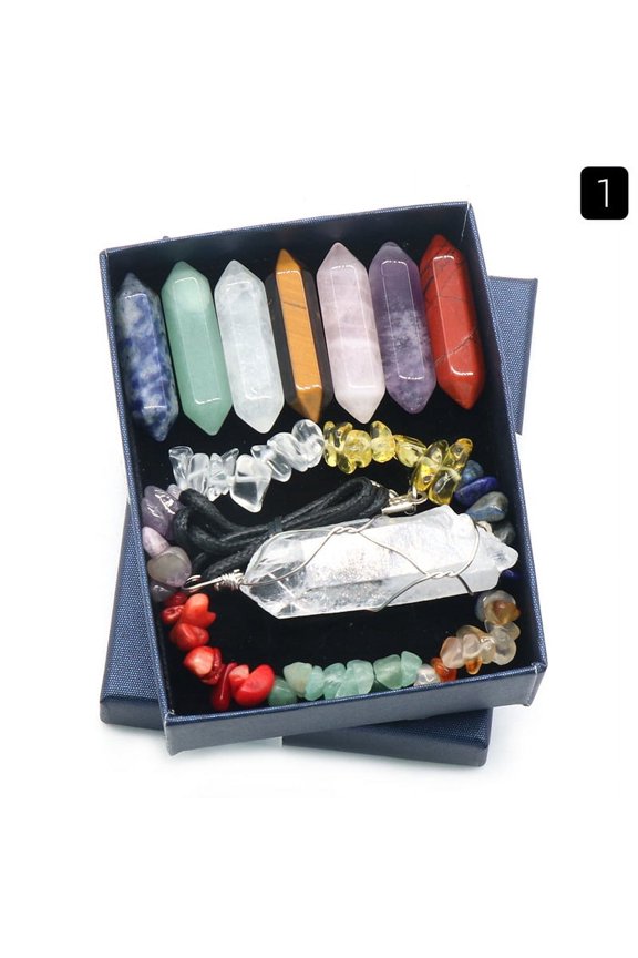 1 piece natural crystal double pointed hexagonal column rainbow crushed stone bracelet white crystal original stone pendant gift box set