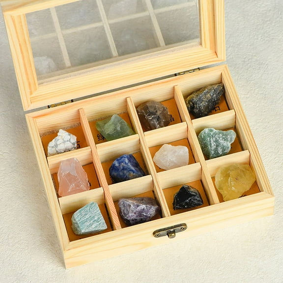 Namzi 1 piece natural crystal ore specimen set, irregular crystal raw stone, children's science popularization mineral logo, rock, wooden box, gift ornament