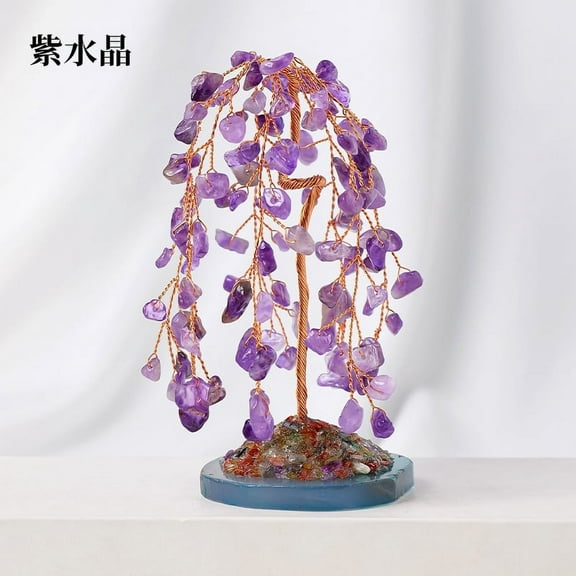 Namzi 1 piece natural purple crystal stone weeping willow tree natural crushed stone wealth tree hand woven energy tree life tree home decoration ornament