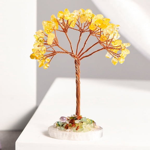 Namzi 1 piece natural yellow crystal stone tree natural gravel base decoration for home creative office desktop natural stone life tree decoration