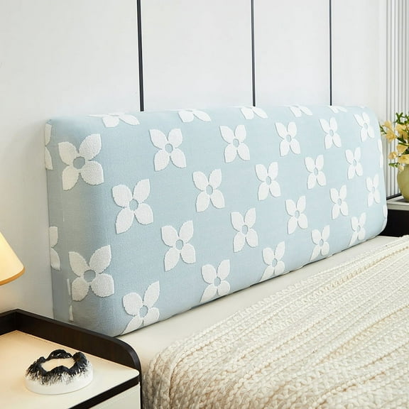 Namzi 1 piece thick plush three-dimensional relief flower wrapped headboard and backrest protective dust cover, 220cm long (blue)