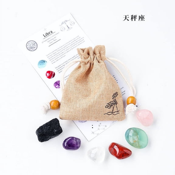 Namzi 1 set of natural crystal raw stone 12 constellation cloth bag set Libra DIY crystal mineral specimen children's gift ornament