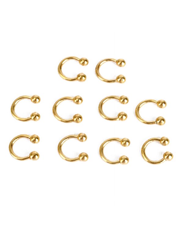 10 Pieces Stainless Steel Horseshoe Shaped Nose Ring,Ear Stud Lip Ring,Human Piercing Accessory,Golden,10mm