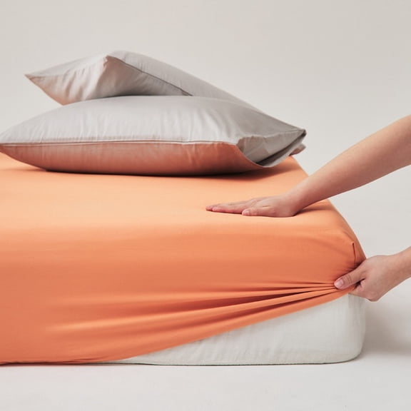 Namzi 100% Cotton Fitted Sheet 100s Orange 47.24x78.74In Mattress Cover for Home Bedding Use 1 Piece