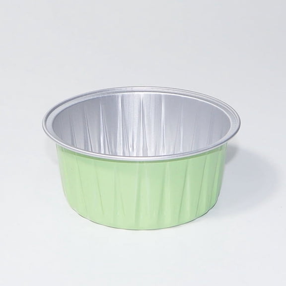 Namzi 100 Pack Mini Disposable Cake Pans, Aluminum Foil Circular Baking Cups, 3.3x3.3 Small Baking Cake Tins Cup Cake Containers for Individual Cakes (Green)