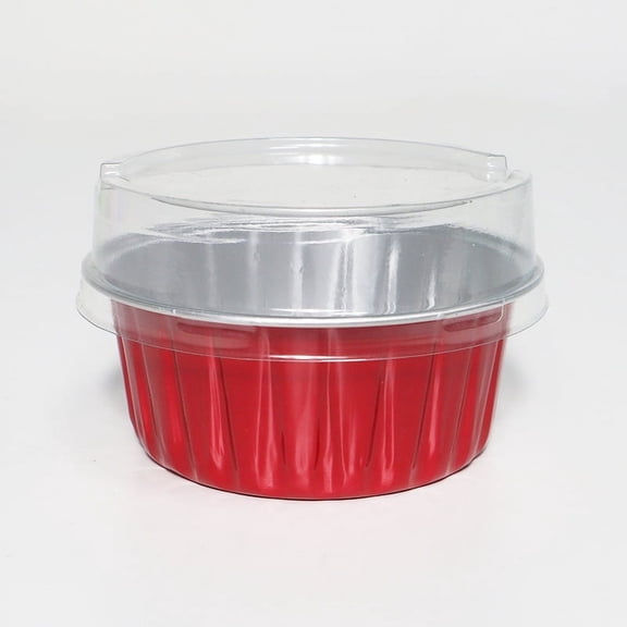 Namzi 100 Pack Mini Disposable Cake Pans, Aluminum Foil Circular Baking Cups, 3.3x3.3 Small Baking Cake Tins Cup Cake Containers with Lids for Individual Cakes (Red)