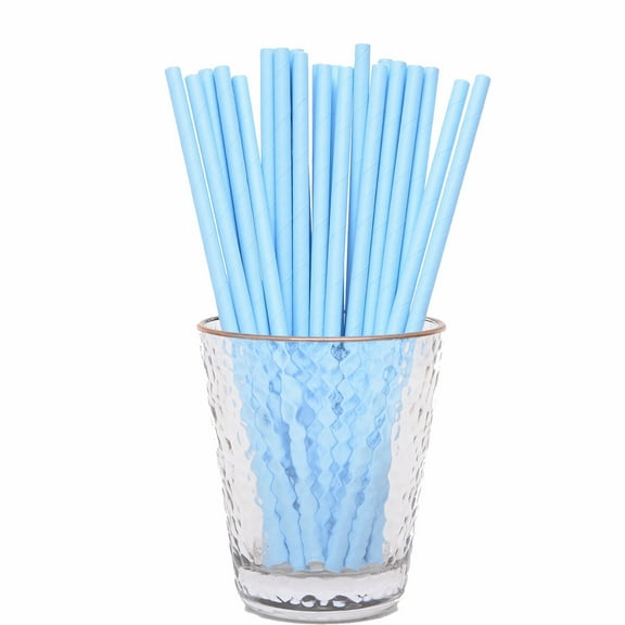 Namzi 100Pcs Biodegradable Paper Straws for Party Supplies,Birthday,Christmas Decorations-Light Blue
