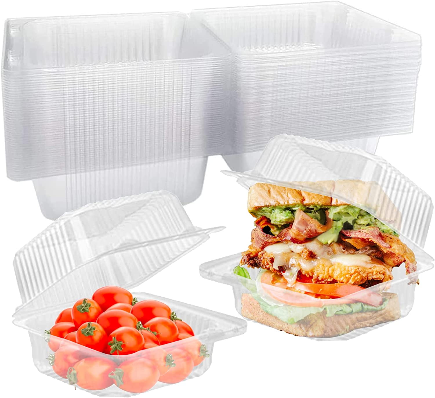 Namzi 100pcs Clear Plastic Take out Containers, Disposable Cake Hamburger to Go Boxes for Home
