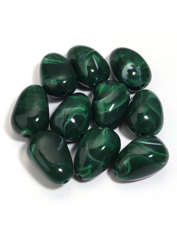 10pcs Dark Green Acrylic Irregular Teardrop Beads, 29*20mm with 3mm Hole for DIY Bracelet, Necklace, Jewelry Making, Bag Weaving, Craft Supplies, Home Decorations