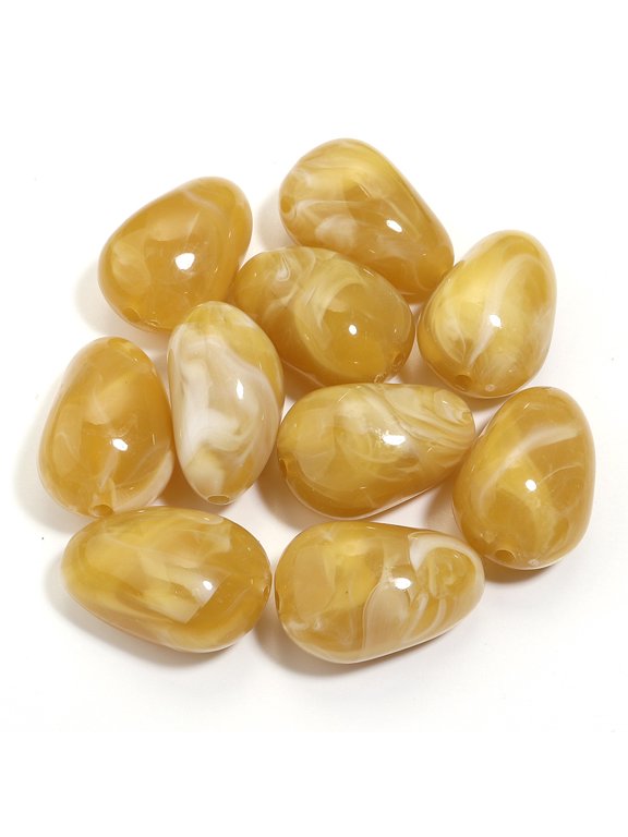 10pcs Dark Yellow Acrylic Irregular Teardrop Beads, 29*20mm with 3mm Hole for DIY Bracelet, Necklace, Jewelry Making, Bag Weaving, Craft Supplies, Home Decorations