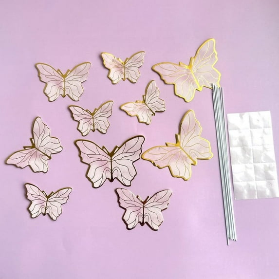 NAMZI 10sets Elegant Butterfly Cake Decorations, Butterfly Cake Decorations Suitable For Party/Anniversary/Birthday Party Decoration Cupcake Decorations(Pink)