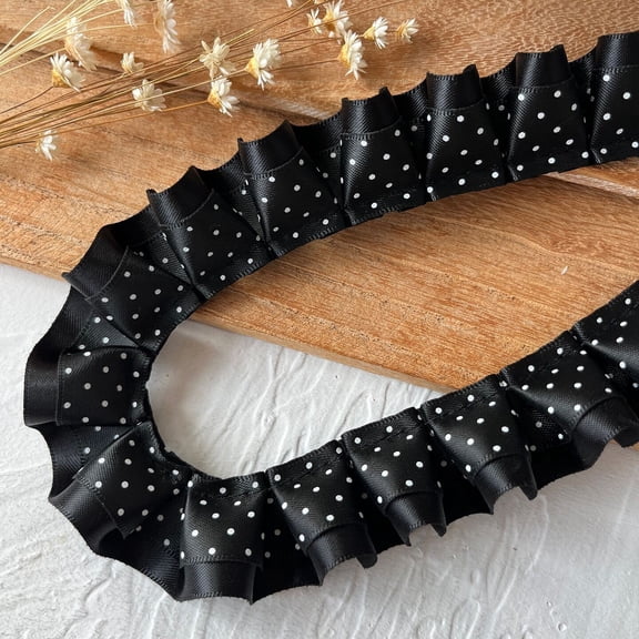 Namzi 118.11*0.98 Inch Double Layer Polka Dot Pleated Lace Trimmings,Lace Ribbon Fabric for Adding Decorative Edging to Hats,Dress,Pillowcases,Curtains,Style 17