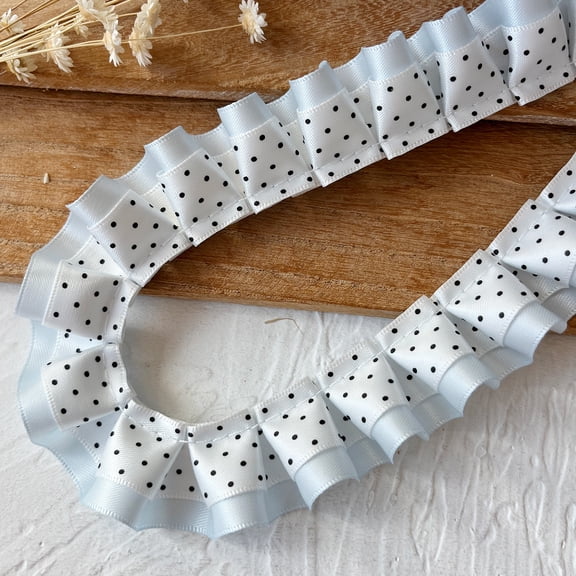 Namzi 118.11*0.98 Inch Double Layer Polka Dot Pleated Lace Trimmings,Lace Ribbon Fabric for Adding Decorative Edging to Hats,Dress,Pillowcases,Curtains,Style 12