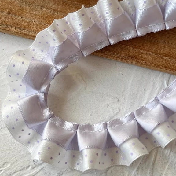 Namzi 118.11*0.98 Inch Double Layer Polka Dot Pleated Lace Trimmings,Lace Ribbon Fabric for Adding Decorative Edging to Hats,Dress,Pillowcases,Curtains,Style 7