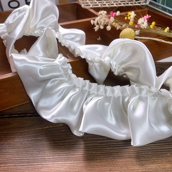 Namzi 118.11*2.17in Double Layered Satin Pleated Lace Trimmings,Ruffled Fabric for DIY Sewing Accessories,Craft Projects,Pillowcases Trim,Curtains,Home Decoration,White