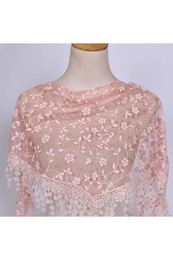 138x40cm Triangle Lace Shawl Lightweight Soft Leaf Pattern Fringe Scarf for Evening Events, Weddings Elegant Draping,Light Pink