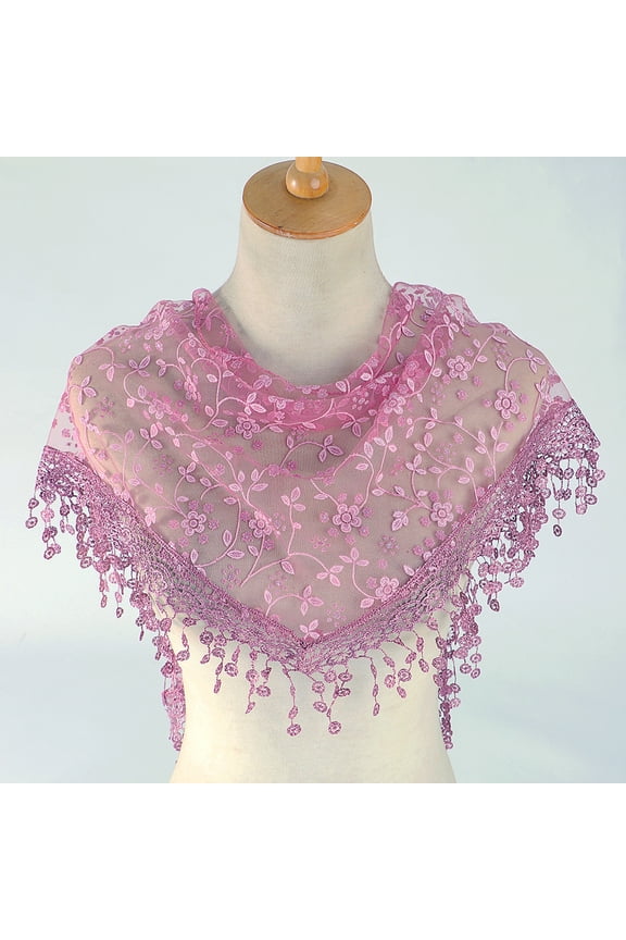 138x40cm Triangle Lace Shawl Lightweight Soft Leaf Pattern Fringe Scarf for Evening Events, Weddings Elegant Draping,Pink Purple