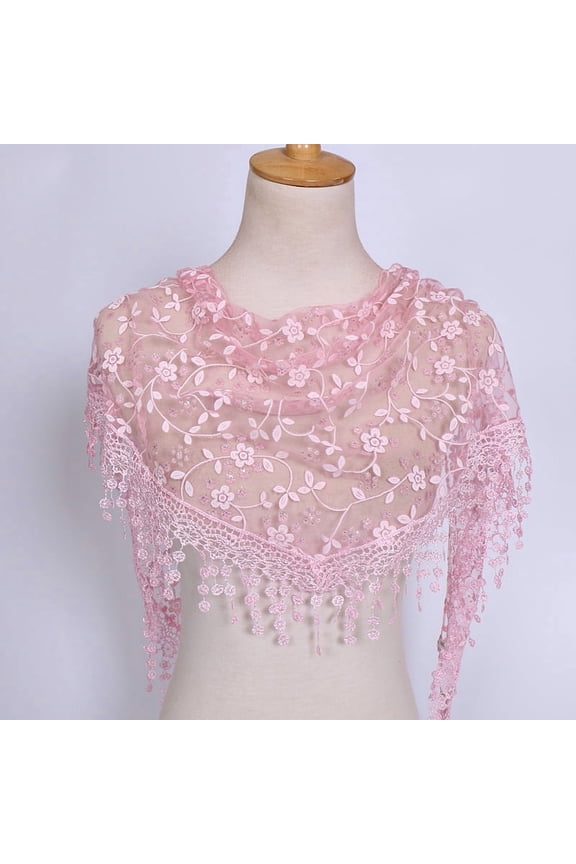 138x40cm Triangle Lace Shawl Lightweight Soft Leaf Pattern Fringe Scarf for Evening Events, Weddings Elegant Draping,Pink