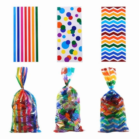 Namzi 150 Pcs Cellophane Bags with Twist Ties Party Favor Treat Bags for Candy Cookies Goodies Bakery Treat Cake Wedding Birthday Gift Wrapping (Mixed Color B)