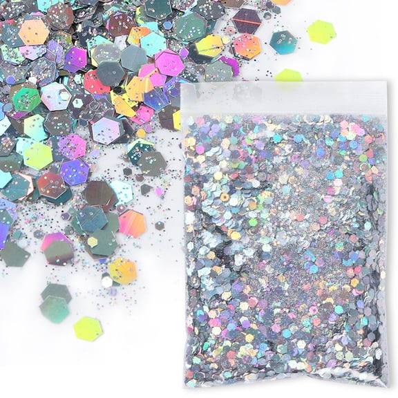 Namzi 150g Metallic Flake Sequins Mixed Size Glitter for Art Crafts, Festival Makeup, Home Decor Nail Art,Silvery