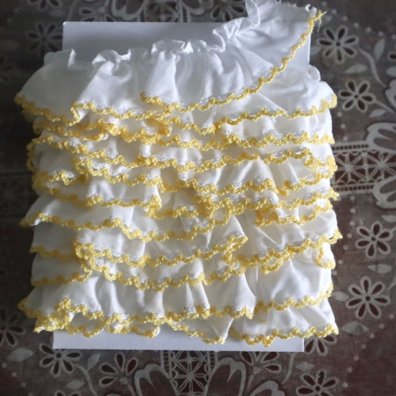 Namzi 180In Cotton Ruffle Lace Trim 1 Pack DIY Sewing Accessory, White Yellow Pleated Textile Ribbon for Garment Craft Decor