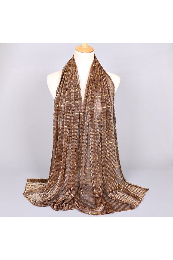 180x65cm Sequin Scarf Lightweight Evening Dress Shawl with Sparkling Sequins, Chic Wrap for Parties Special Occasions,Brown