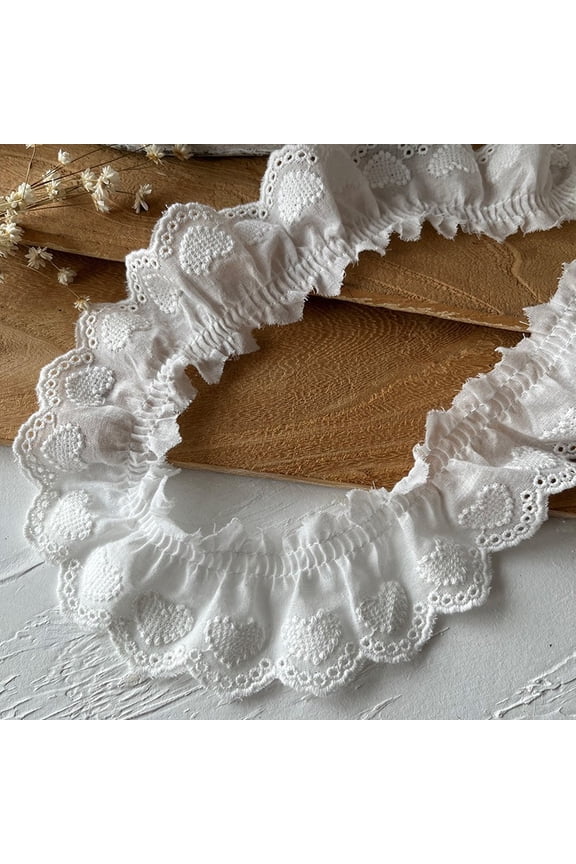 196.85*1.77 Inch White Cotton Embroidered Heart Pattern Lace Trimmings for DIY Handcrafted Accessories,Pajamas,Skirt Hem,Neckline,Cuffs and Home Textiles