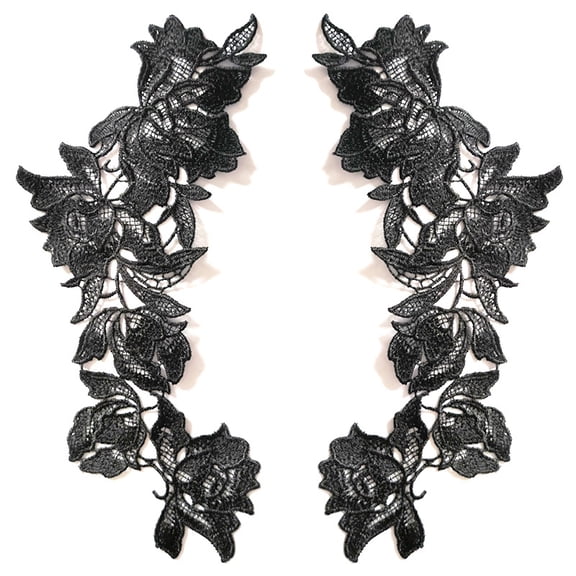 Namzi 1Pair Black Polyester Floral Embroidered Shoulder Lace Applique 9.84*4.33 In, Symmetric Neckline Patch for DIY Garment Handcraft Accessory